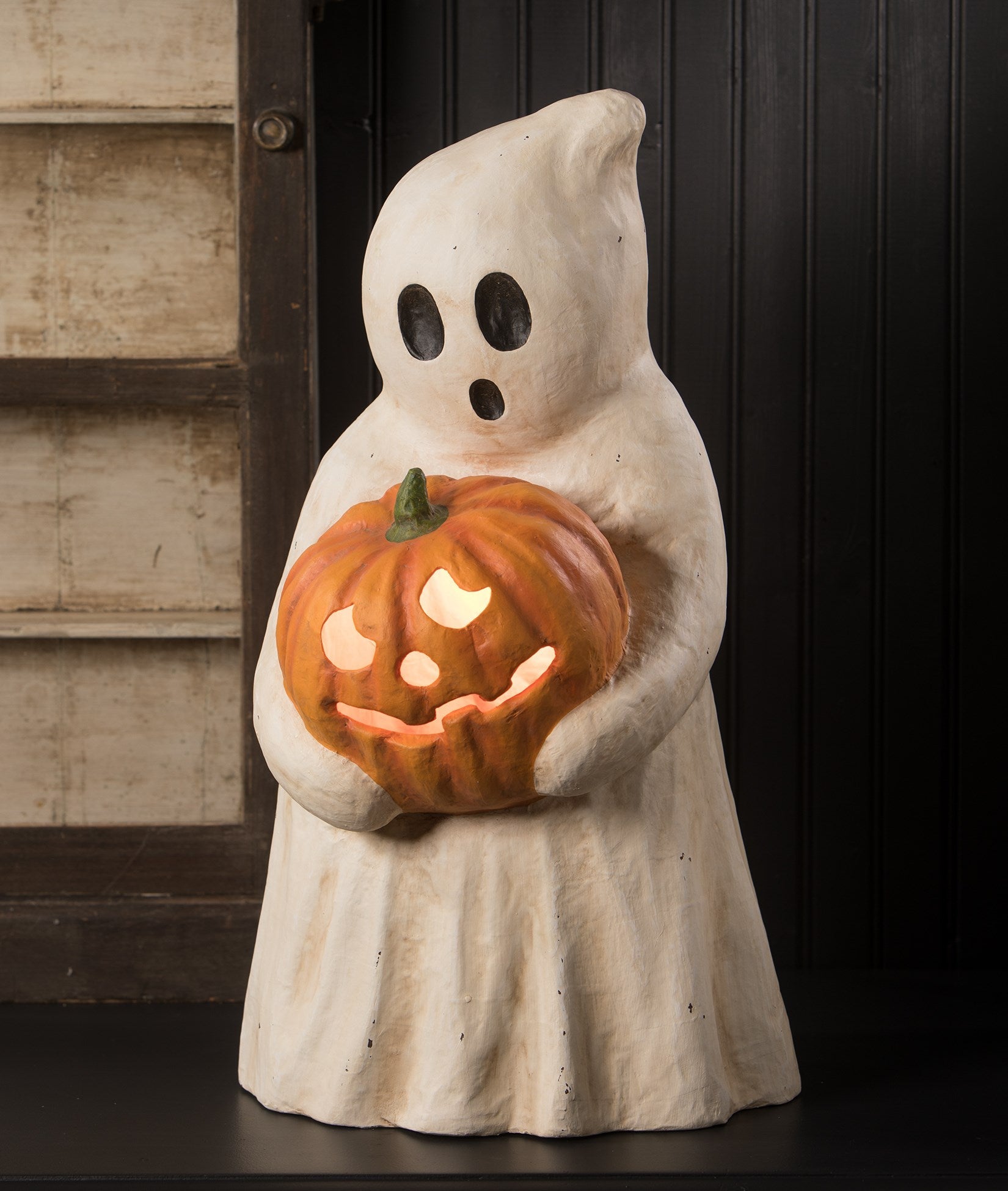 "Ghost Guster with Pumpkin, Paper Mache"