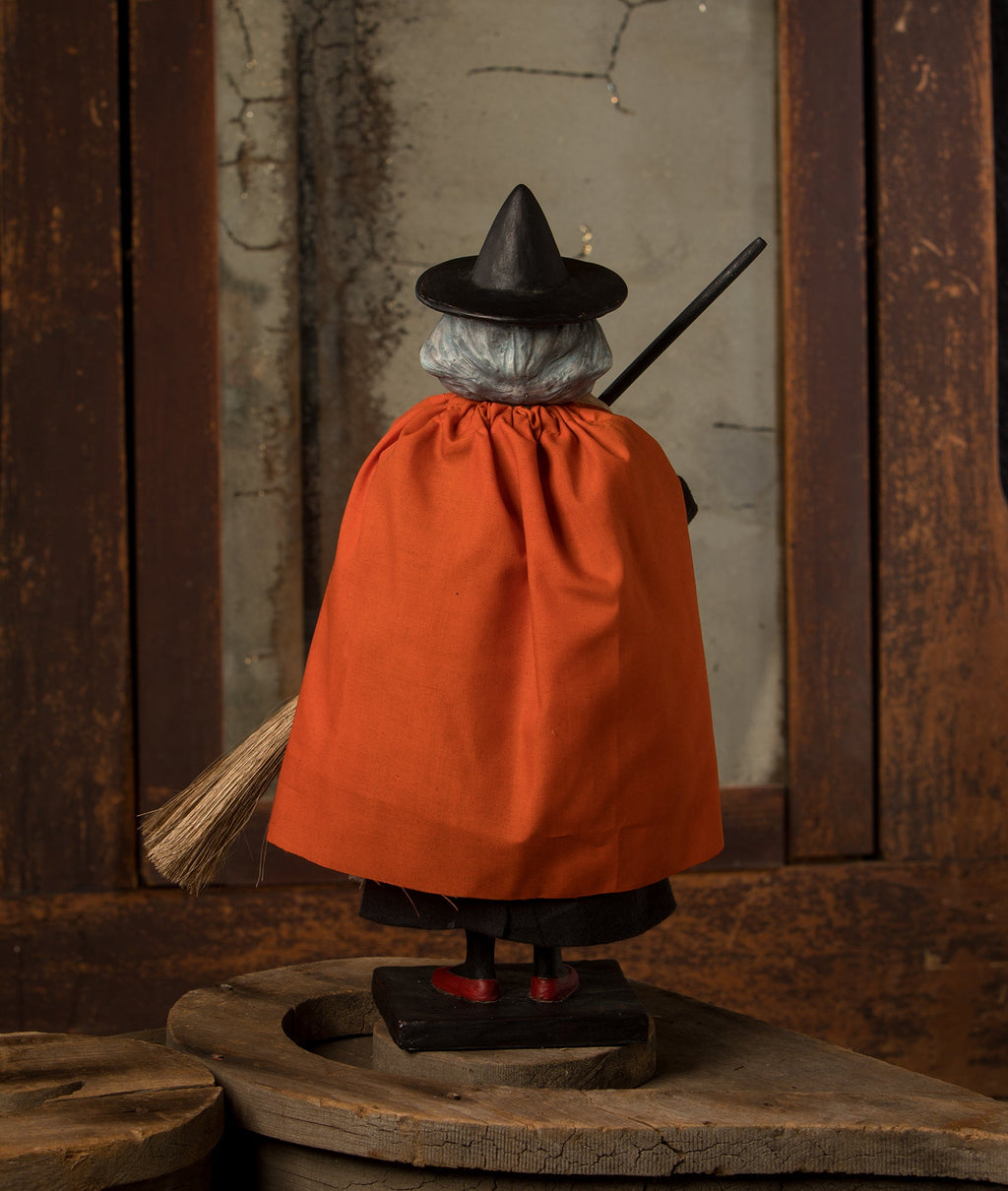Vintage Witch with Broom Container