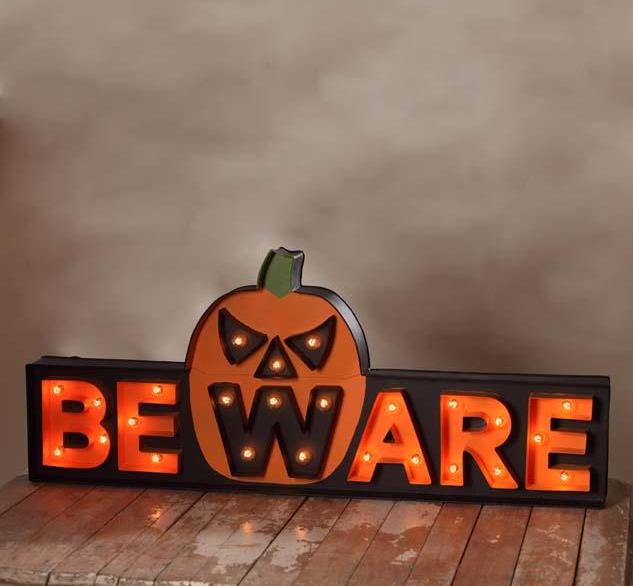 Beware Marquee Halloween Sign with Pumpkin