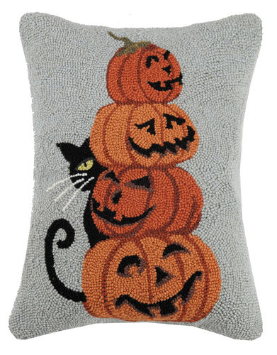 Black Cat Pumpkin Stack Pillow