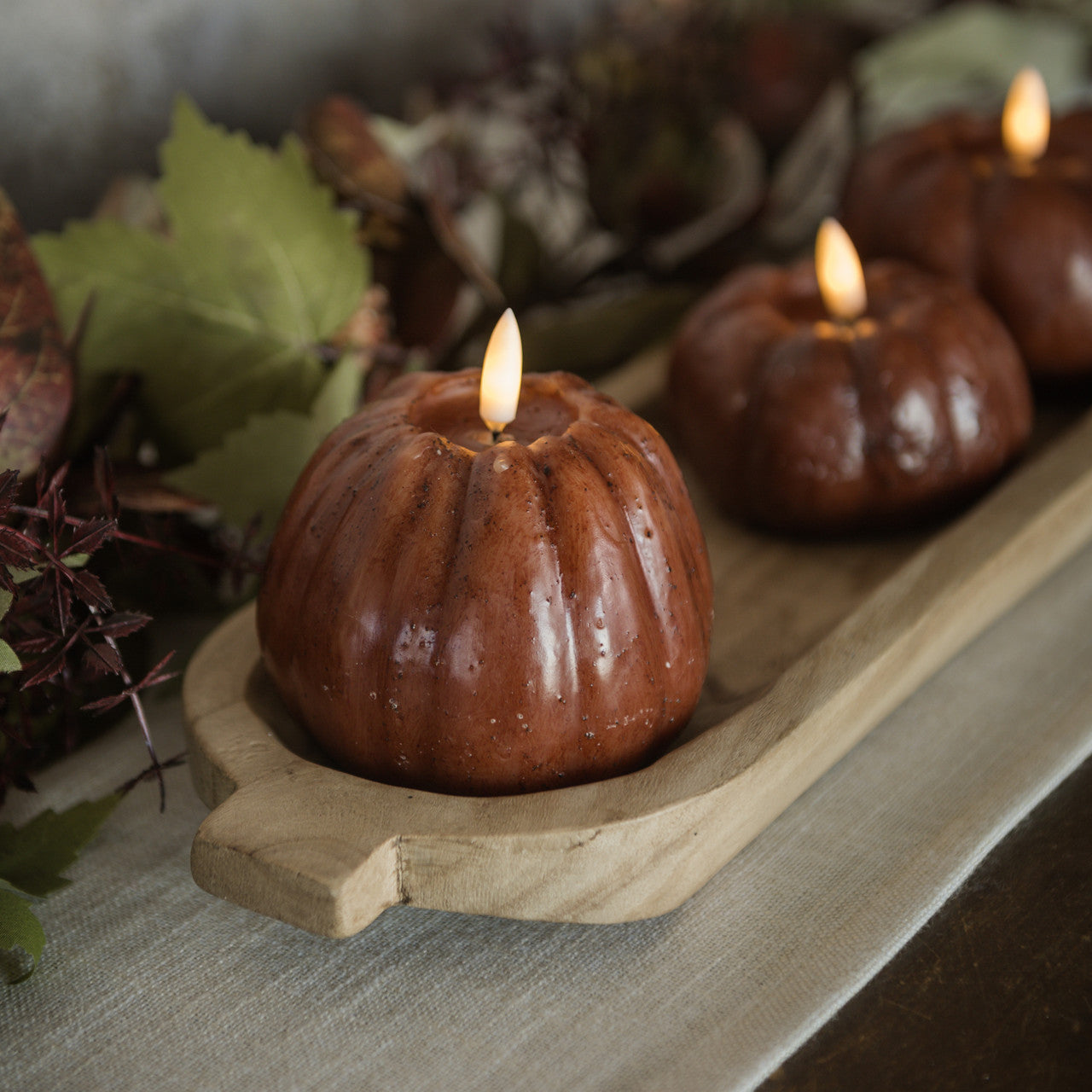 "Flameless Pumpkin Candles, Ginger Brown"