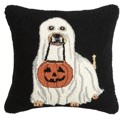 Ghost Dog with Pumpkin Bucket Pillow