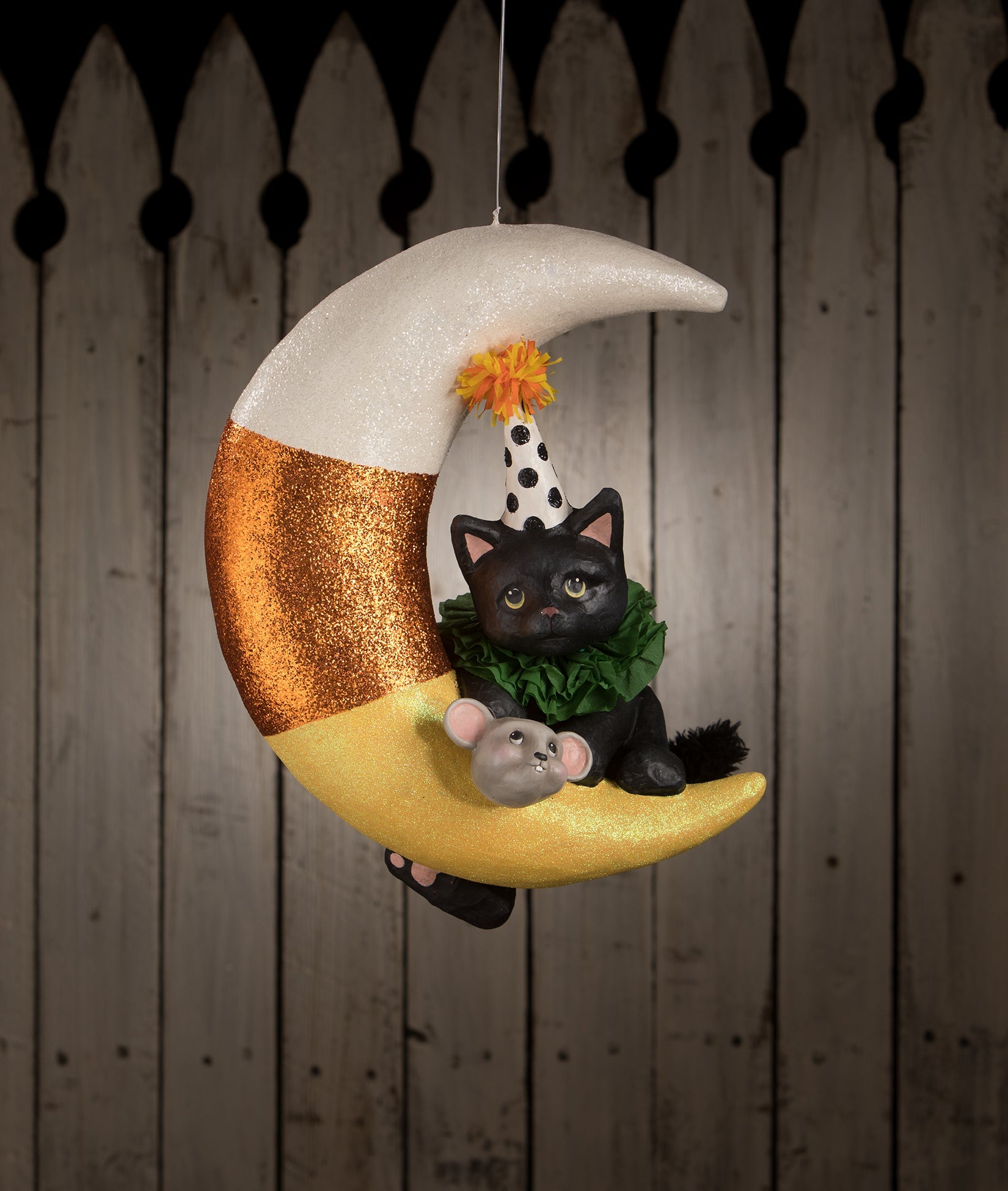 "Party Kitty on Candy Corn Moon, Large"