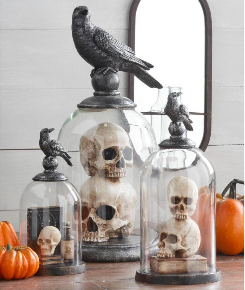 "Skulls in Crow Cloche, 20.5"" Tall"