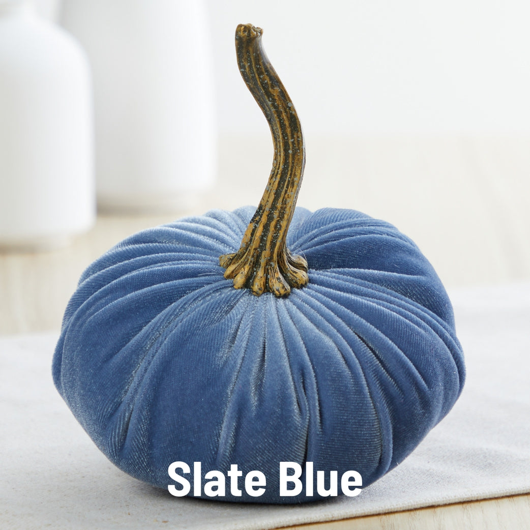 "Slate Blue Velvet Pumpkins, Small"