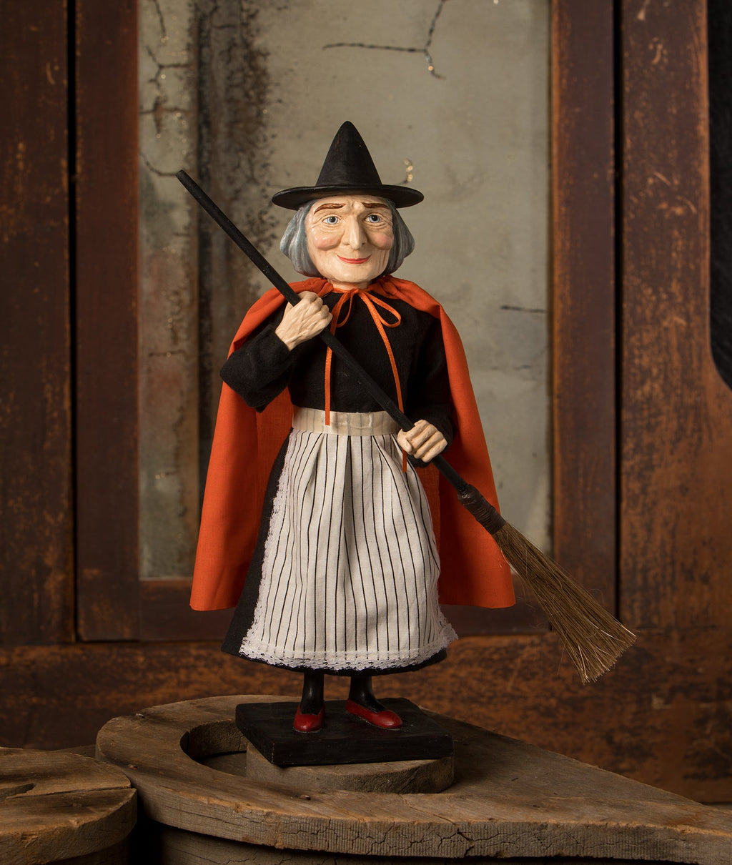 Vintage Witch with Broom Container