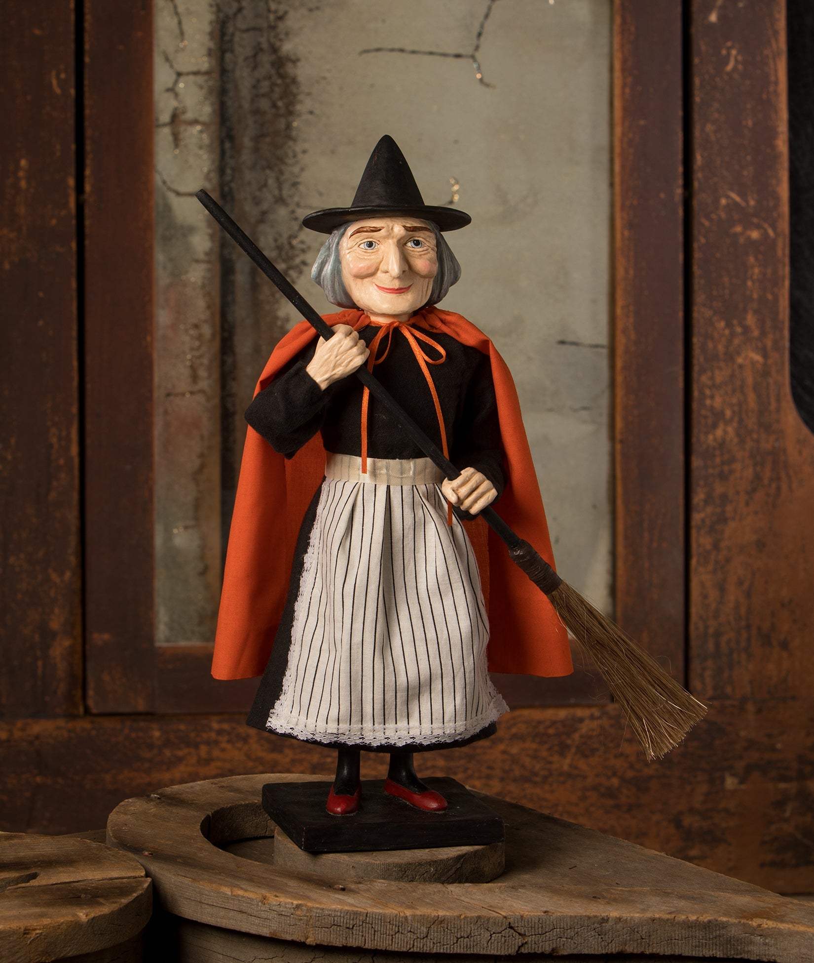 Vintage Witch with Broom Container